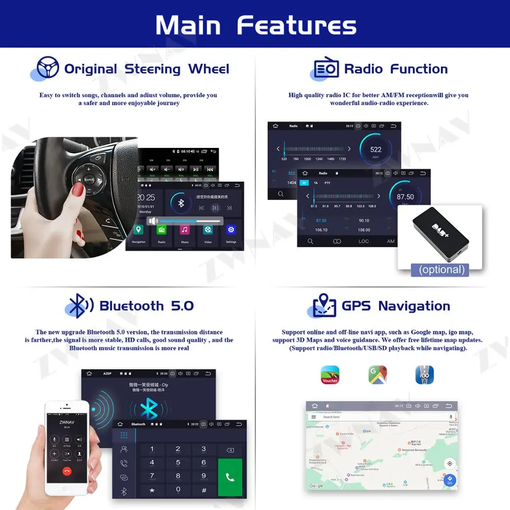 PX6 Android 10 Coches Reproductor Multimedia Para Ford Focus 2012 2013-2018 de GPS del coche de la Navegación de Audio Radio estéreo de la pantalla Táctil de la unidad principal 3