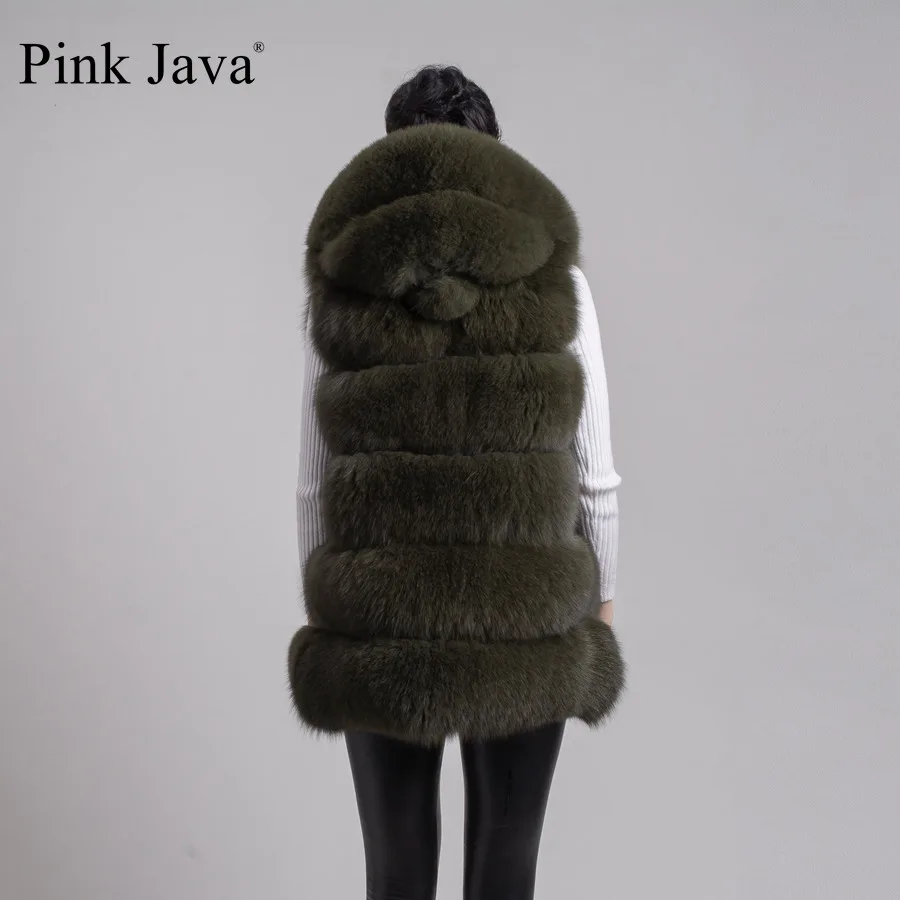 Rosa java QC8062 mujeres abrigos de invierno caliente de la venta real de piel de zorro de la capa natural de piel de zorro chaleco con capucha chaleco chaleco chaqueta de piel de lujo 3