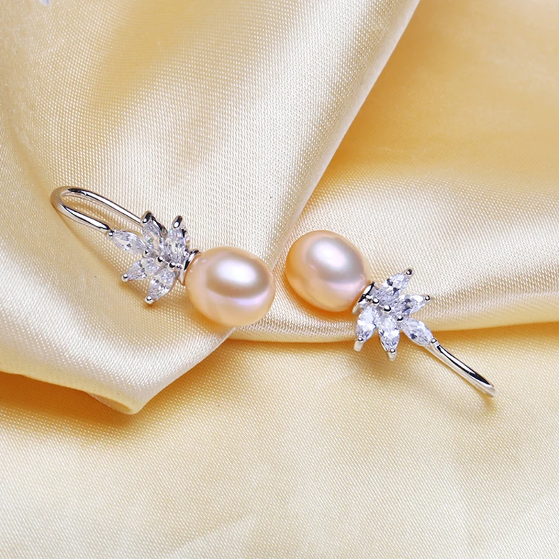 La moda Nueva de agua dulce natural de la perla aretes para mujer plata de ley 925 pendientes con perla 3