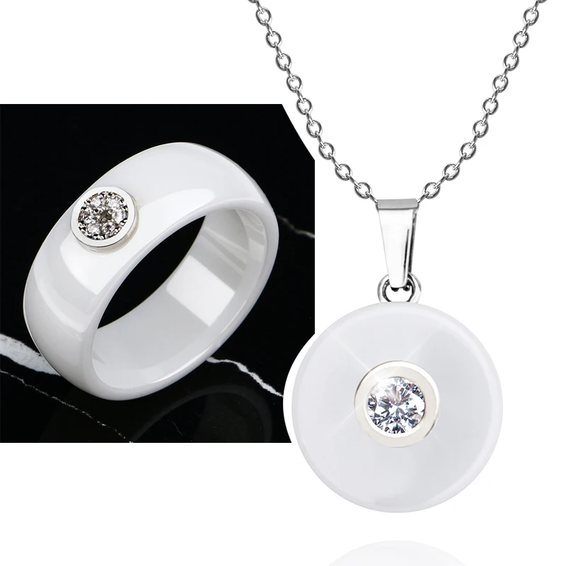 1.0 Quilates de diamantes de imitación Collar de Anillos de sistema de la Joyería para las mujeres Suave Saludable de Cerámica sistema de la Joyería Collar Colgante Anillo de Regalo de Boda 3