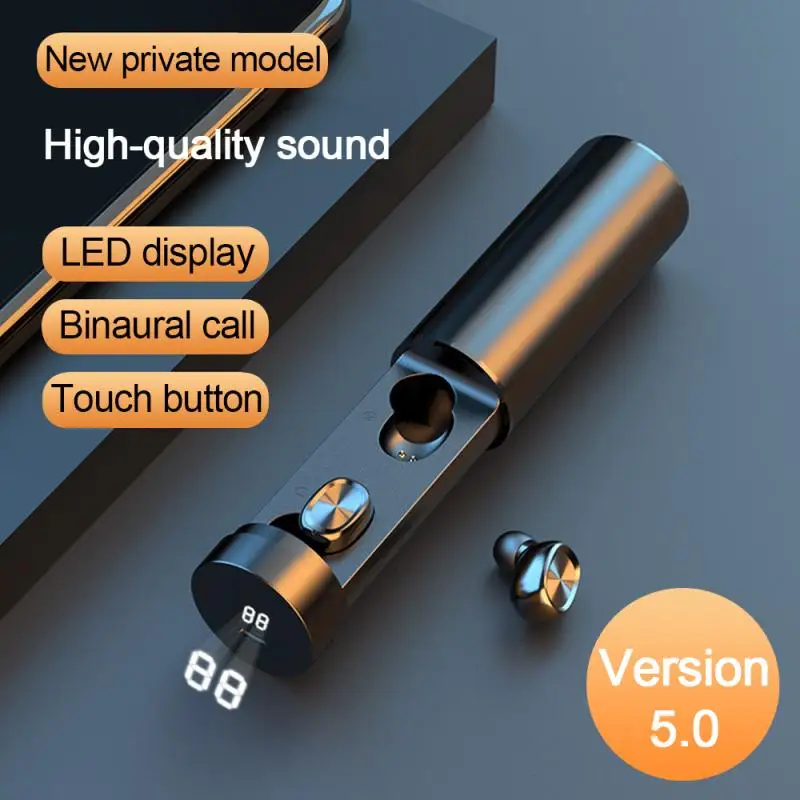 TWS Bluetooth Inalámbrico de Auriculares Estéreo de la Extracción de Auriculares Dual Mic Deportes Auriculares a prueba de agua Con la Pantalla Led 3