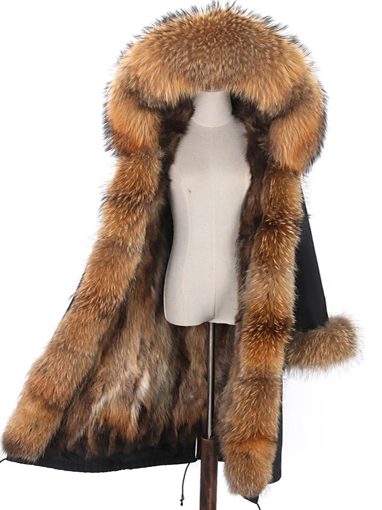 2020 nueva parka larga chaqueta de invierno de las mujeres outwear gruesa parkas mapache natural real cuello de piel abrigo con capucha real cálido forro de piel de zorro 3