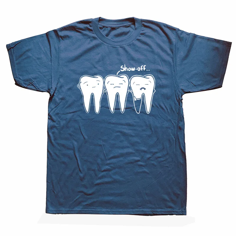 Divertido Verano Show-off Diente Camisetas Dental Dentista de Cuidado de la Salud de Cuello Redondo de Manga Corta Tops Algodón T Camisa de los Hombres Más Tamaño 3