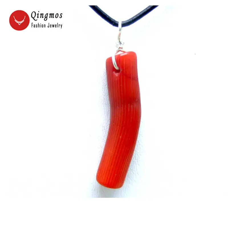 Qingmos GENUINO de Coral Rojo Collar Colgante para las Mujeres con Natural 8*40m m de la Rama de Coral Collar de Cordón de 18