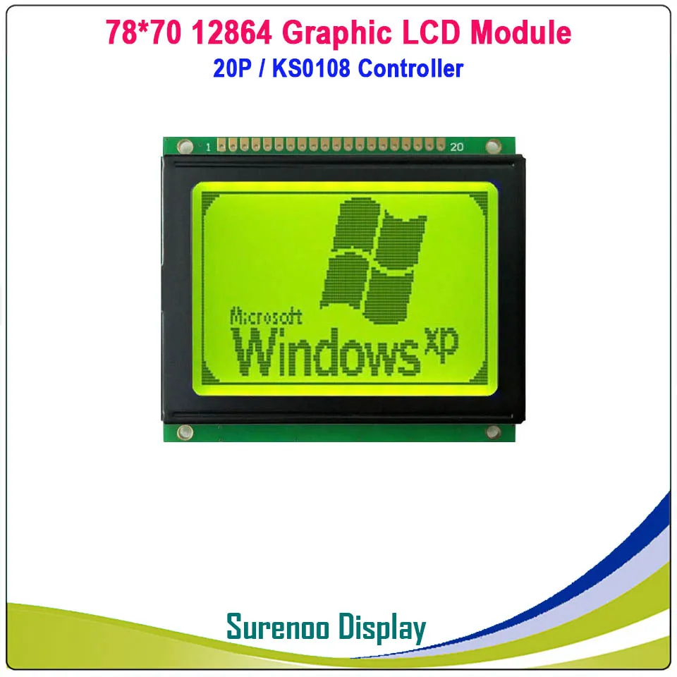 78X70MM 12864 Gráfico de la Matriz Módulo del LCD de la Pantalla de Visualización de construir-en el Controlador KS0108 Amarillo Verde Azul LCD con Retroiluminación LED 3