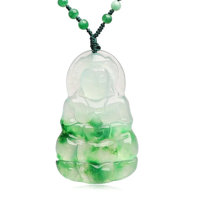 Tallada Guanyin Colgante De Jade Natural De China Blanco Verde Jadeíta Bodhisattva Collar De La Joyería De La Moda Amuleto Hombre De Suerte Regalos 3