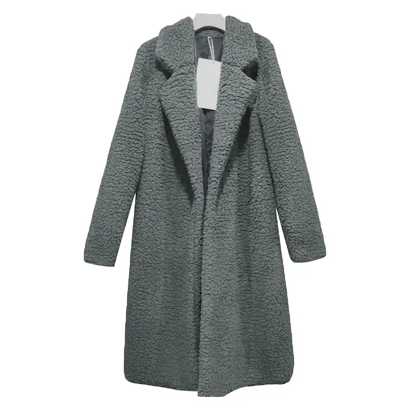 Más el tamaño de larga chaqueta de las mujeres de la capa de 2020 nueva moda de color sólido abrigo de lana prendas casual suave y cálida chaqueta de piel de las mujeres abrigo 3