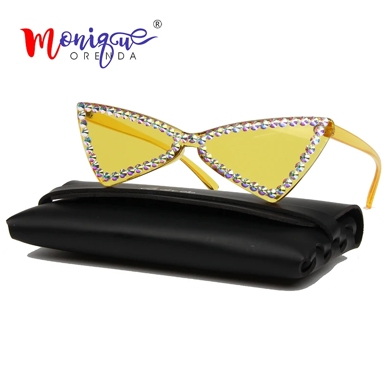 Triángulo de 2019 Cat Eye Gafas de sol de las Mujeres de Montura Vintage Rhinestone de las Gafas de sol de color Rosa Amarillo Tonos de Moda para las mujeres 3