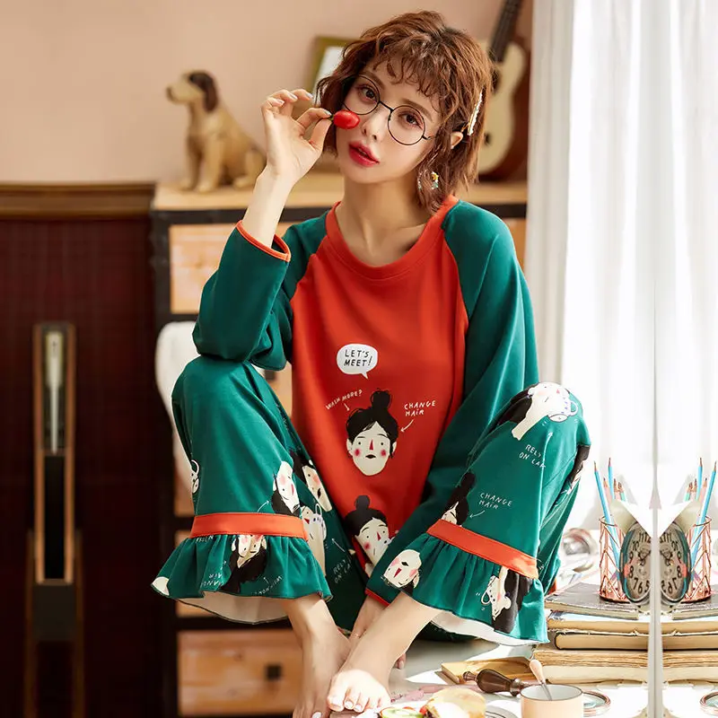 Pijama Conjuntos De Mujer Dulce Otoño Primavera Básica Suave Diaria Pieza De 2 Niñas Pijamas Coreano De La Moda Popular De La Mujer Ropa De Dormir Salón De Desgaste 3