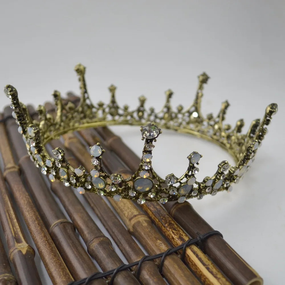 Perla barroca Rey y Reina Diadema de la Corona Tiaras Casco de Graduación de diamantes de imitación de Novia de la Boda Accesorios para el Cabello Joyería de coroa de noiva 3