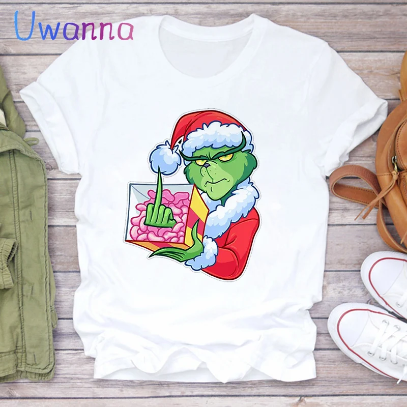Grinch T-shirt de las mujeres Lindo Grinch de la camiseta de la mujer harajuku impreso en blanco casual tops de Navidad de ropa de mujer graphic tees de la camisa 3