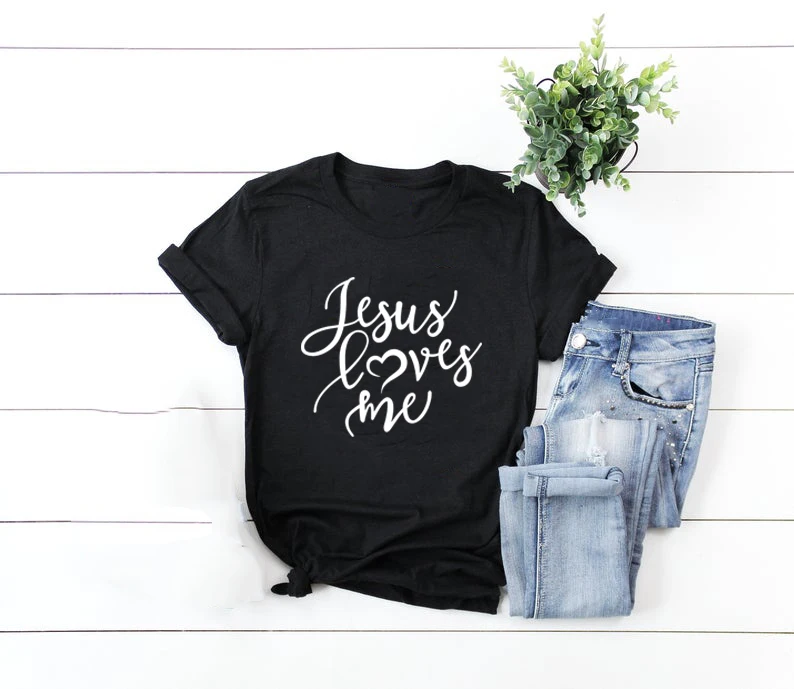 Jesús Me Ama de la Camisa de las Mujeres de la Moda de Christian T-Shirt Religiosa Camisetas de Fe Tee 90 Chica Estética Fe Tops Jesús Tee 3