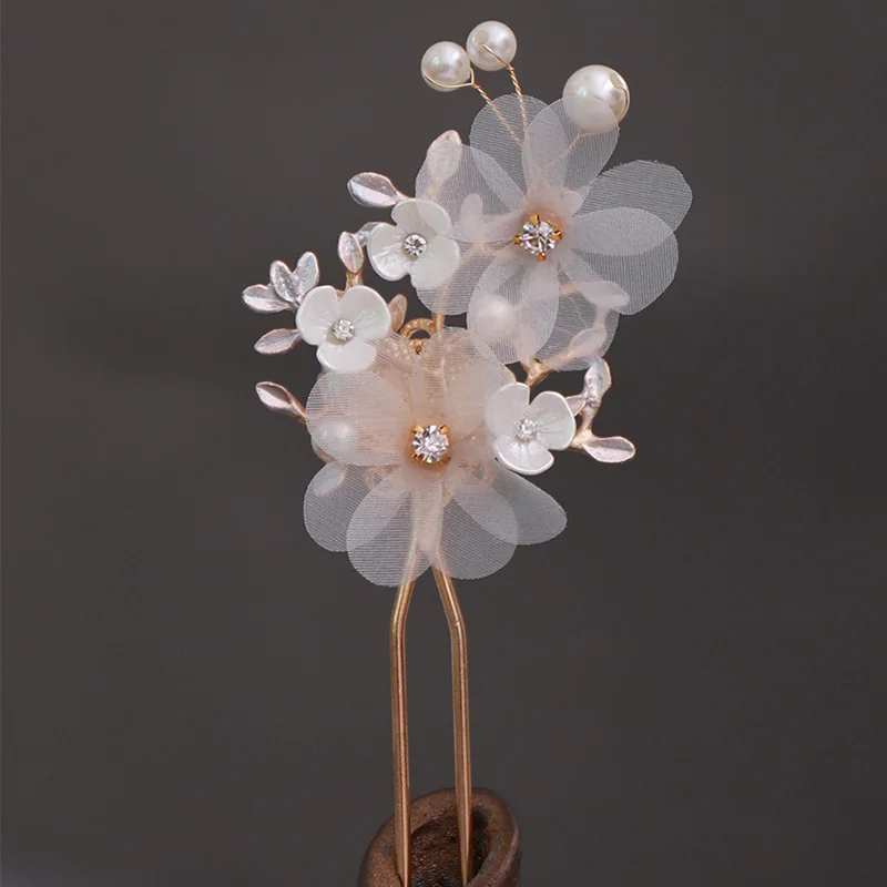 FORSEVEN Retro Tradicionales Flores de Cristal Perlas Simuladas Largo de la Borla Horquillas del Pelo Palo Clips de Novia de China de Accesorios para el Cabello 3