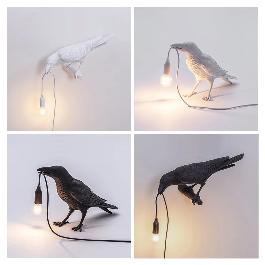 Retro Blanco Negro Pájaro Lámpara de Mesa LED de la Mesilla de Dormitorio Sala Comedor Loft Decoración del Hogar Design Noche, Escritorio de Madera, Luces de 220v 3