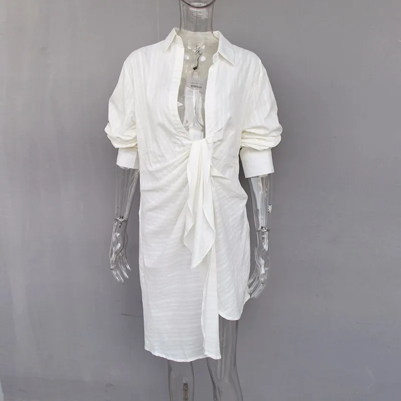 TWOTWINSTYLE Pliegues de la Camisa de las Mujeres de Encaje de Manga Larga Irregular Blusa Blanca de Gran Tamaño 2020 Primavera Mujer Sexy Ropa de Moda 3
