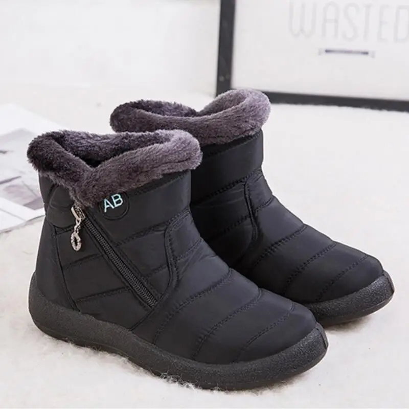Impermeable Botas de Nieve de las Mujeres de Invierno Cálido de la Felpa de Damas Zapatos de Tobillo Botas antideslizantes Zip Flats Para Mujer Botas De Mujer 2020 3