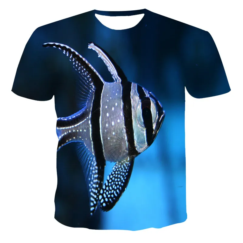 Nueva impresión en 3D de camiseta de los hombres peces del océano de leche de seda de manga corta de niño niña jersey de cuello redondo de manga corta 3