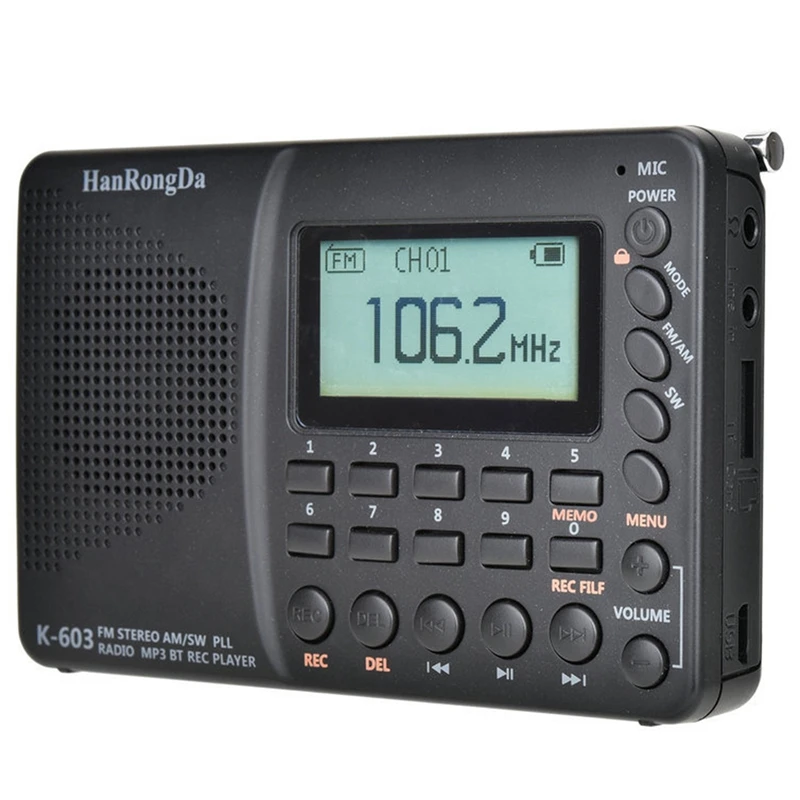 HanRongDa K-603 Completo de la Banda de AM Radio FM Bluetooth SW Portátiles Radios de Bolsillo MP3 Digital REC Grabadora de Apoyo a la Micro-Tarjeta SD 3