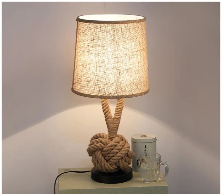 American retro personalidad creativa dormitorio lámpara de escritorio tejido de cuerda de cáñamo de la decoración de la lámpara de mesa 3