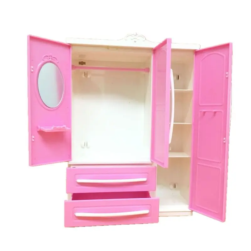 Tres puertas de color Rosa Moderno Armario set de juegos de Barbi Muebles Puede Poner Zapatos R9JD 3