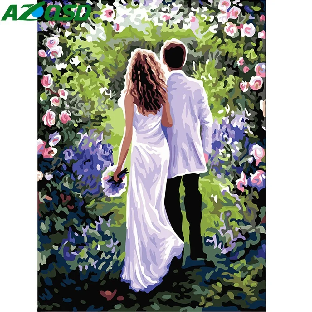 AZQSD de BRICOLAJE, Pintura de Aceite a los Amantes de la Silueta de Pintura Por Números de la Boda de Pintura de la Imagen de la Lona Pintada a Mano Moderno SZYH6105 3
