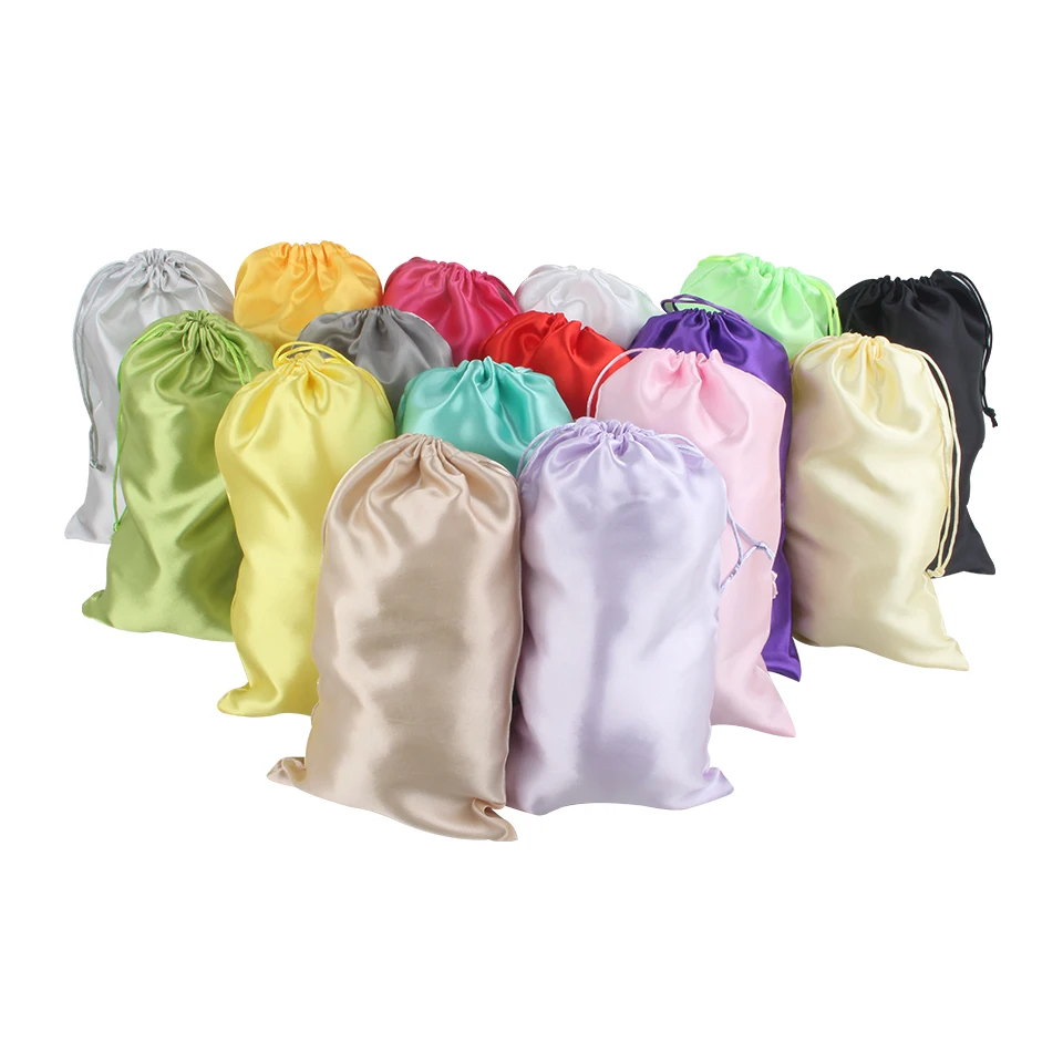 En blanco negro blanco rosa de seda de satén de la extensión del pelo bolsas de embalaje, las mujeres humanas cabello virgen paquetes de bolsas de embalaje,embalaje de regalo bolsa 3