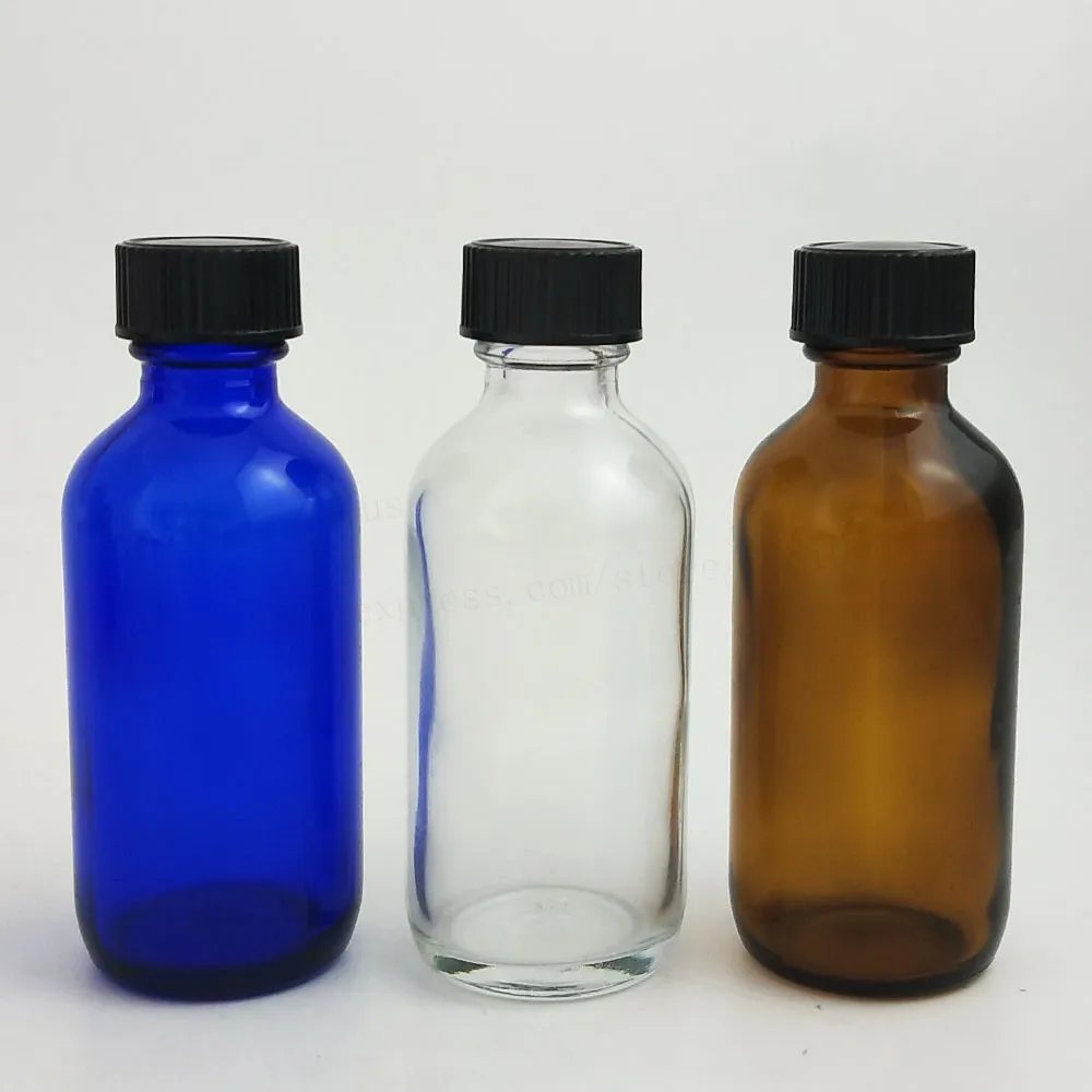 Venta caliente 24 x 2 oz 60 ml Recargable Azul Cobalto Claro Ámbar Boston Ronda de las Botellas de Vidrio Negro Polyseal (Cono)Forrado de Cierres 3