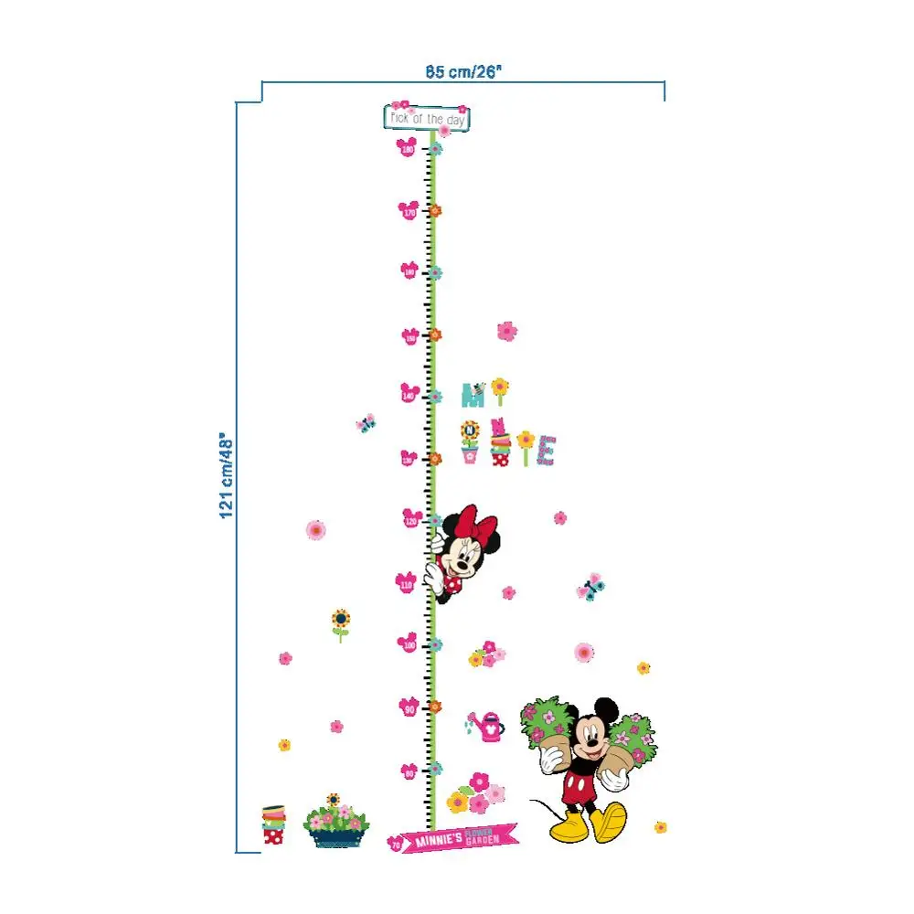 Mickey Medida de la Altura de la Pared Pegatinas de dibujos animados de Minnie Mouse Afloramiento de Crecimiento de la Planta de Papel de Parede Infantil para Niños Decoración de la Habitación 3