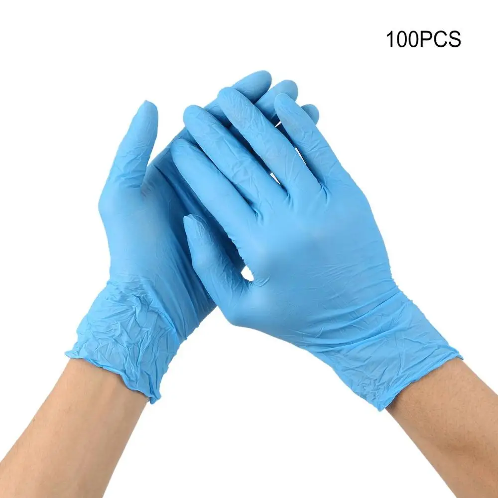 100 pcs / Caja Desechables sin Polvo Industrial Seguridad Alimentaria 3mm Translúcido Guantes de Pvc azul guantes vinilo luvas 3