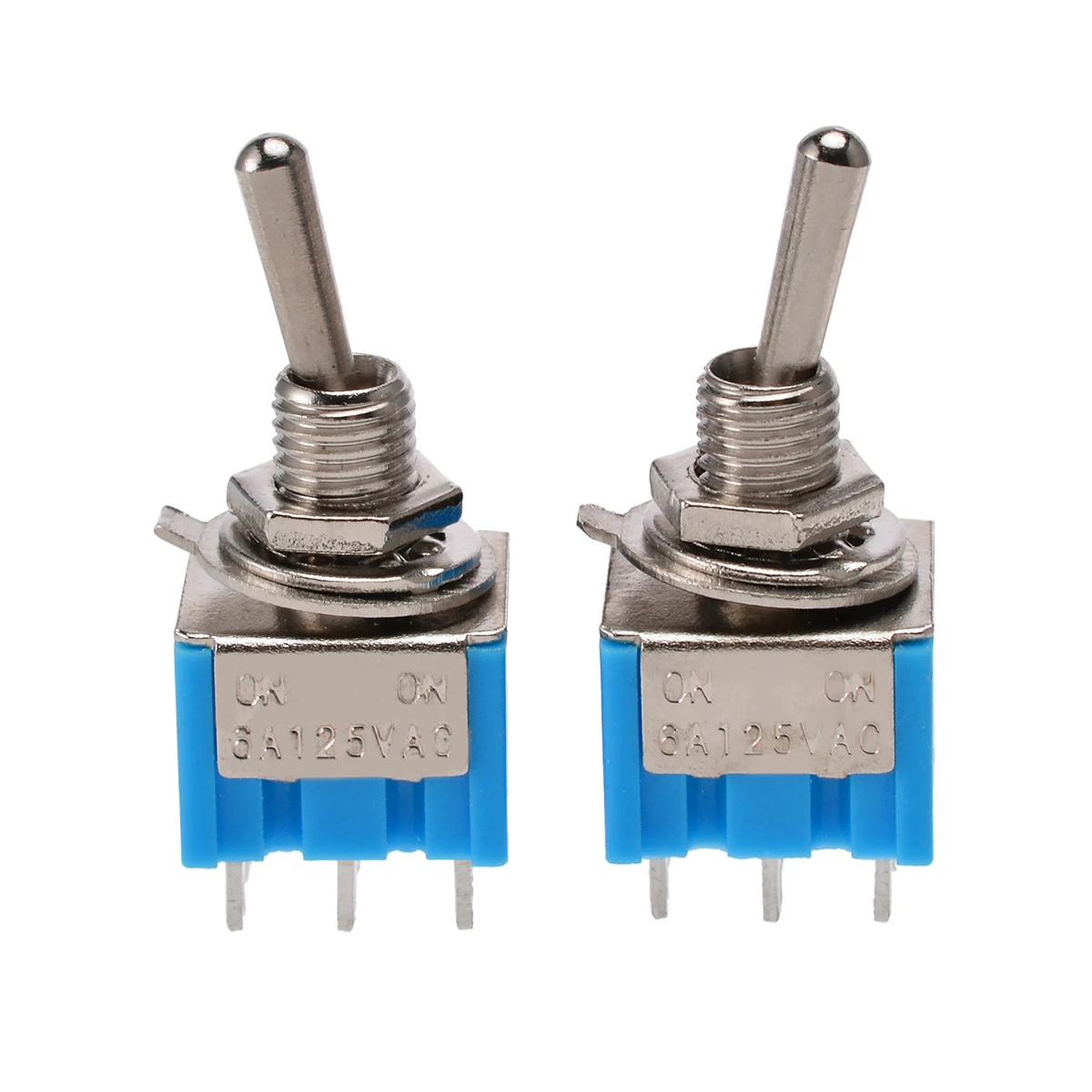 10Pcs/Set Miniatura Azul Interruptor de palanca MTS-202 6 Pines DPDT EN/6A 125V AC 2 Posición de Interruptores de palanca de Montaje Orificio de 6mm 3