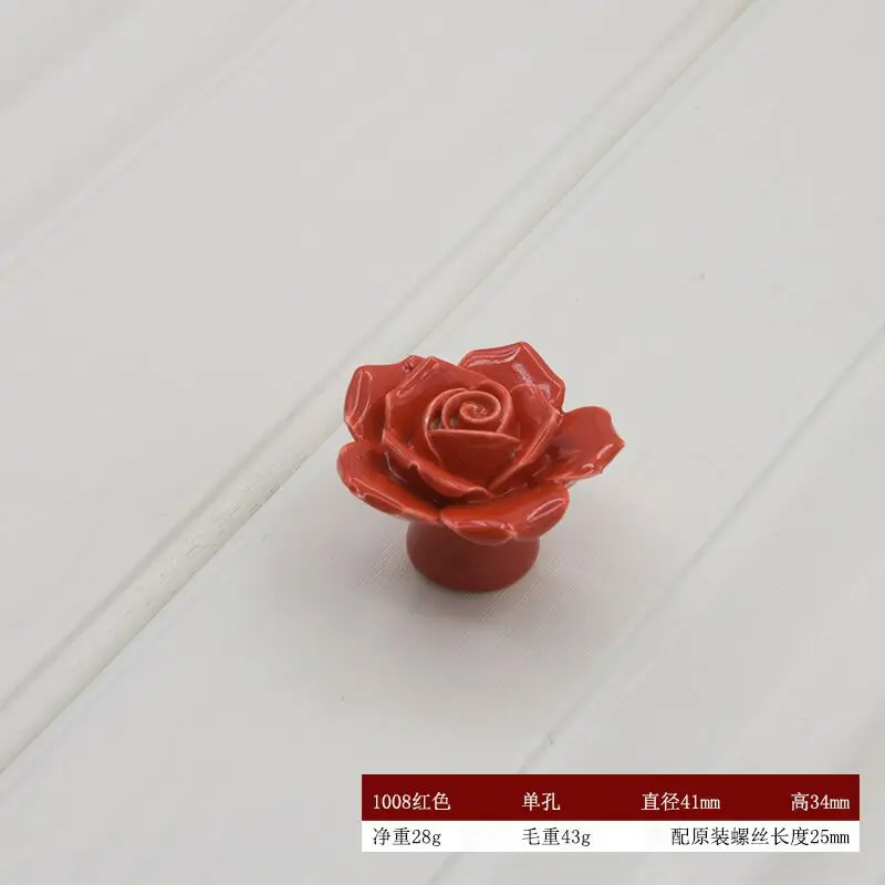 Rosa flor de cerámica de la manija de la mano moderno-una pizca de color del gabinete del cajón del gabinete manija de la puerta romántico de la manija 3