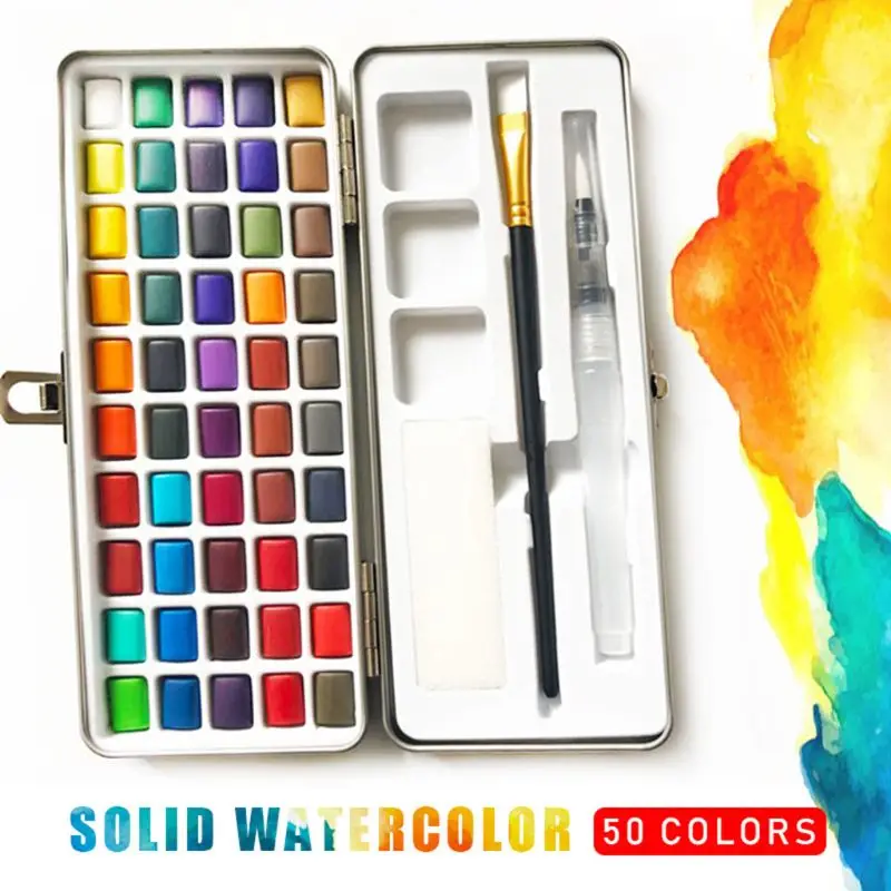 50 Colores Sólidos Acuarela Pintura Pigmento Conjunto Portátil para Principiantes Dibujo de Arte X6HB 3