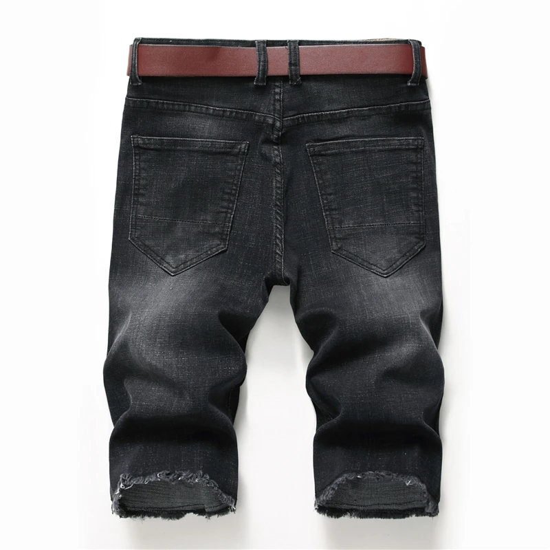 QUANBO Marca Clothign Mens Jeans Negros Corto Verano de 2019 Nuevo Tramo Arrancó Bordes Cortos para Hombre de la Moda Punk Cortos Pantalones 42 3