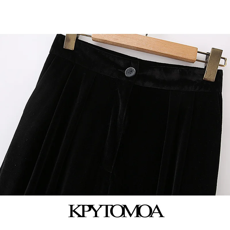 KPYTOMOA Mujeres 2020 de la Moda Desgaste de la Oficina Recto de Terciopelo Pantalones Vintage de Cintura Alta Bolsillos Laterales Mujeres de Tobillo Pantalones de Mujer 3
