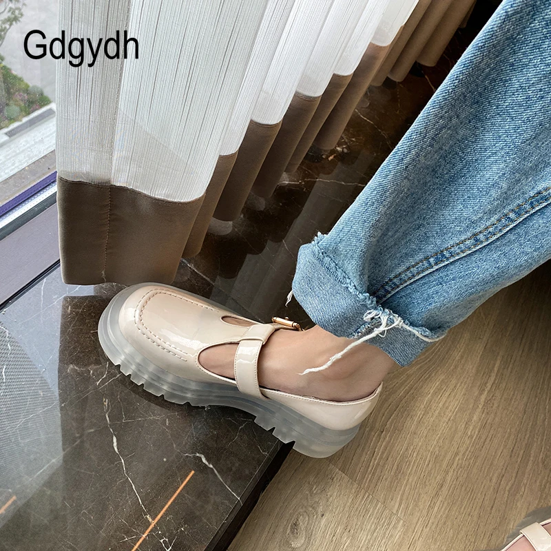 Gdgydh de Alta Calidad de Cuero Genuino Estilo Japonés Lolita Zapatos Para las Mujeres de la Vendimia de la Plataforma de los Zapatos de Estudiante de la Universidad de T-Hebilla de la correa 3
