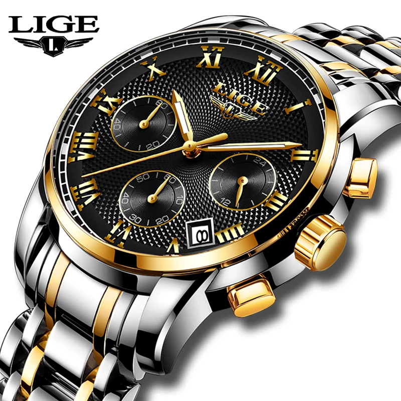 2019 LIGE Nuevos Relojes de los Hombres de Lujo de la Marca Cronógrafo de los Hombres Relojes de los Deportes Completo Impermeable de Acero de Cuarzo Reloj de los Hombres Relogio Masculino 3
