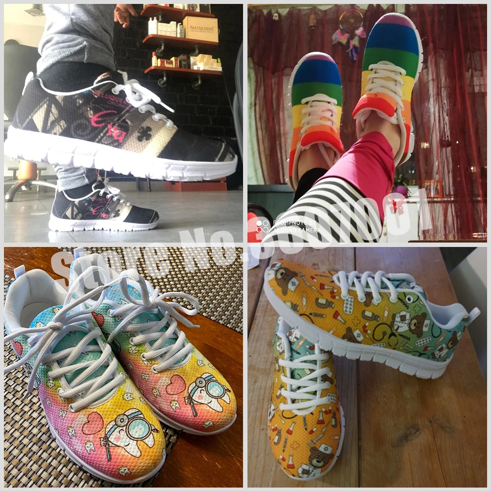 ELVISWORDS arco iris Dental Patrón de las Mujeres Transpirable Deporte Zapatilla de deporte 2020 Otoño Cómodos Zapatos Planos Casuales Correr Calzado 3