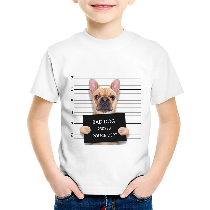Perro Policía gráfico Impreso camisetas de animales Divertidos ropa de Niños MAL Perro Pug, Bulldog Verano Camisetas de niñas camiseta de los niños para los niños 3