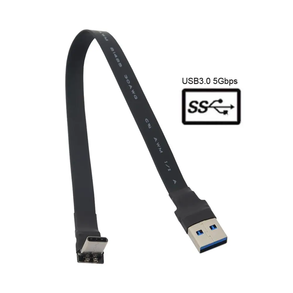 Hasta en Ángulo Plano USB-C Cable de Tipo C Macho a USB3.0 Cable de Datos 20cm Slim Flat Blanda para Tablet y Teléfono y ordenador Portátil 3