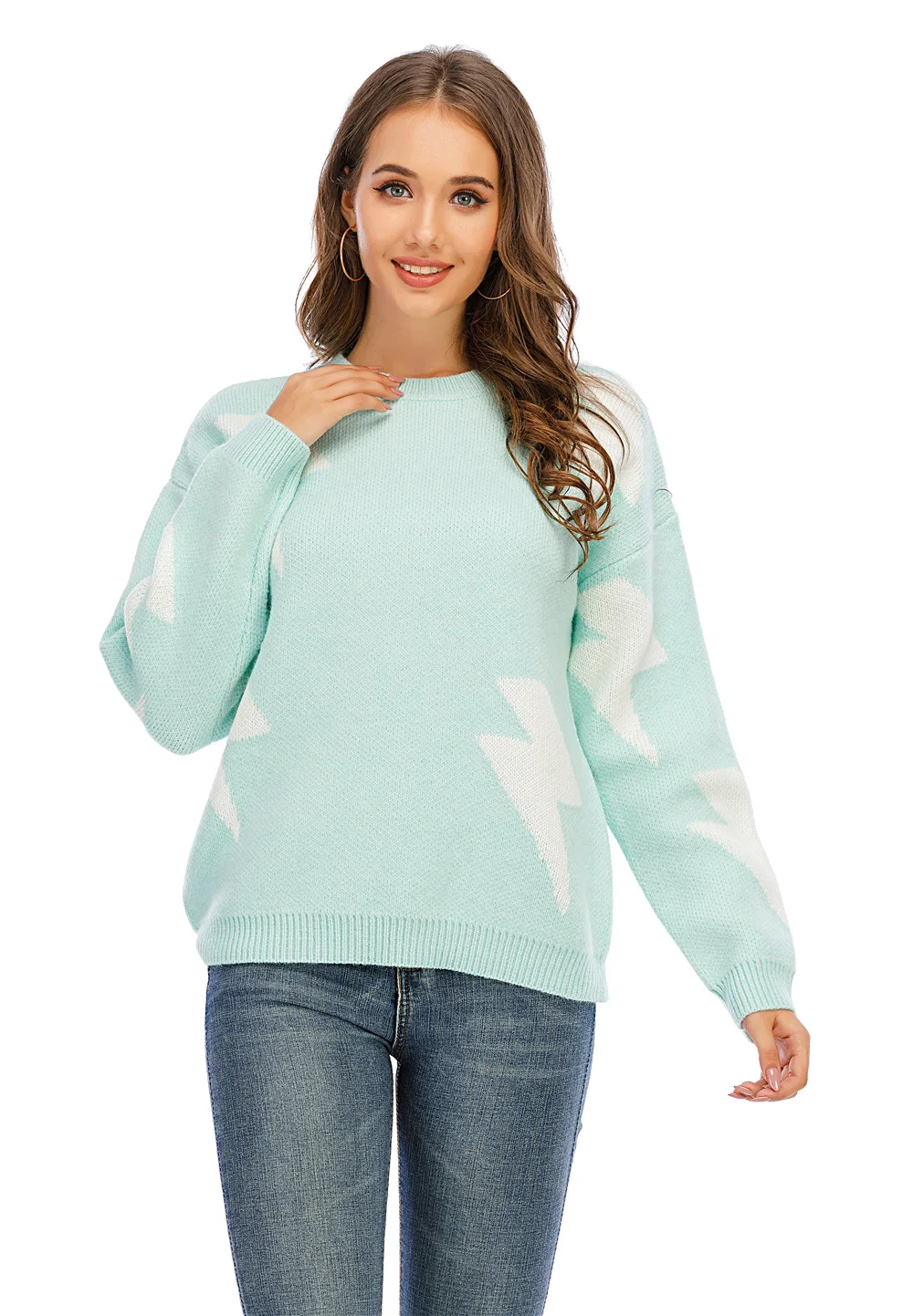 2020 el otoño y el invierno de las nuevas mujeres del suéter de punto estrella del rayo patrón de costura suéter 3