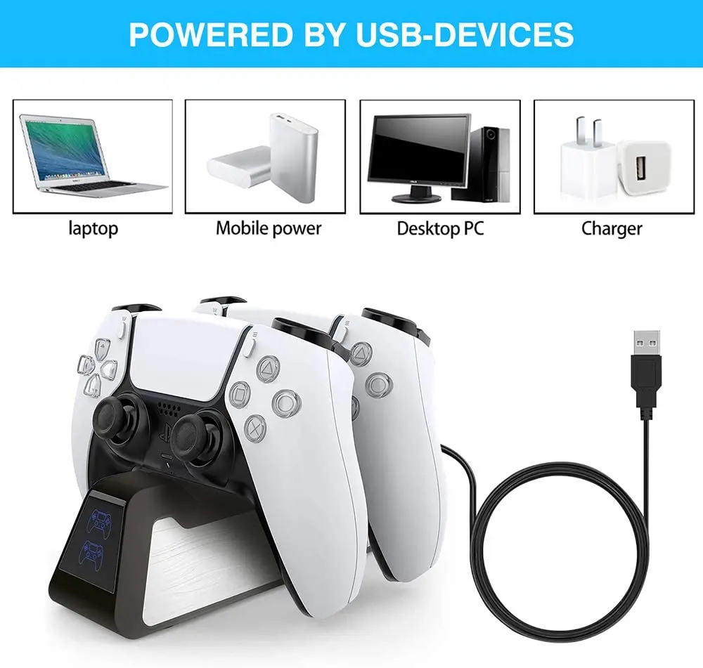 PS5 Controlador de Cargador Compatible para Playstation 5 Controlador, la nueva Versión de USB de Carga del Cargador de la Estación de Acoplamiento Stand-Negro 3