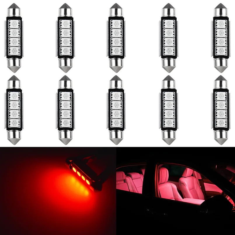 10pcs C5W C10W LED Canbus bombillas de luz de 41mm 42mm Adorno del Coche led Luz de techo Interiores de Automóviles, Lámparas de Lectura 5050SMD Rojo Blanco 12V 3