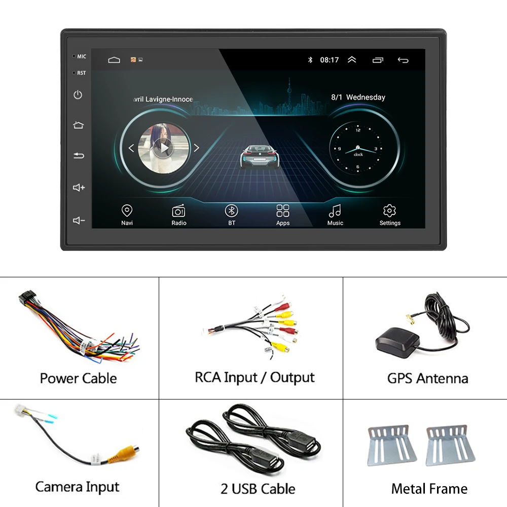Podofo Android 2Din Coche Estéreo Receptor GPS Wifi Multimedia Reproductor de Vídeo 7