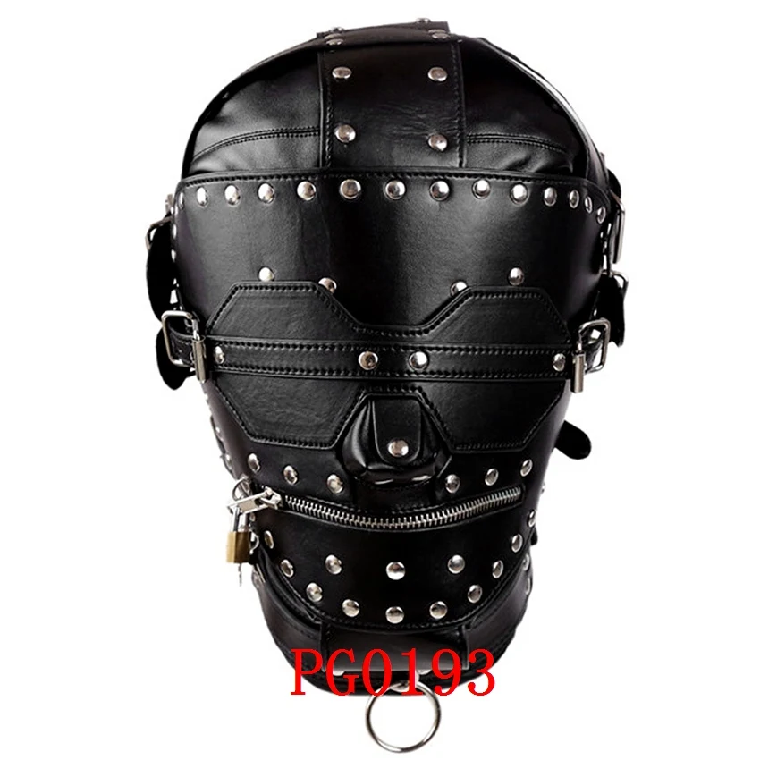 Máscara de cuero Arnés Unisex con Capucha de la Máscara para la Mujer Sexy de la Jaula del Cuerpo de Cultivos Gótico Punk Metal del Remache Hueco Cosplay Paryty Rave 3
