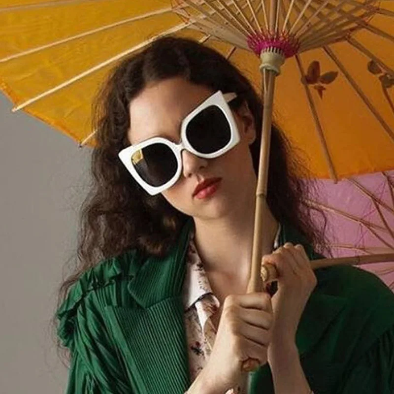La moda Vintage de gran tamaño de Ojo de Gato Gafas de sol de las Mujeres de la Marca del Diseñador de Arco Metálico con Plaza de Gafas de Sol Para Mujer de Ojo de Gato Tonos UV400 3