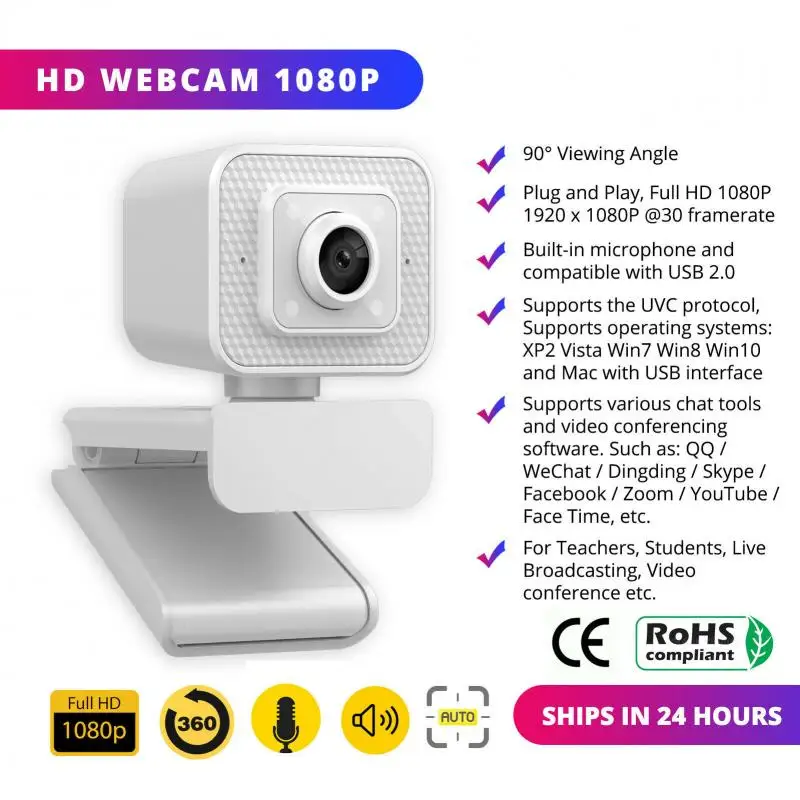 V24 Full HD de Vídeo de cámara web de alta definición de 1080P de la Cámara Webcam USB de Enfoque Manual Equipo Cámara Web Con Micrófono Para PC Portátil 3