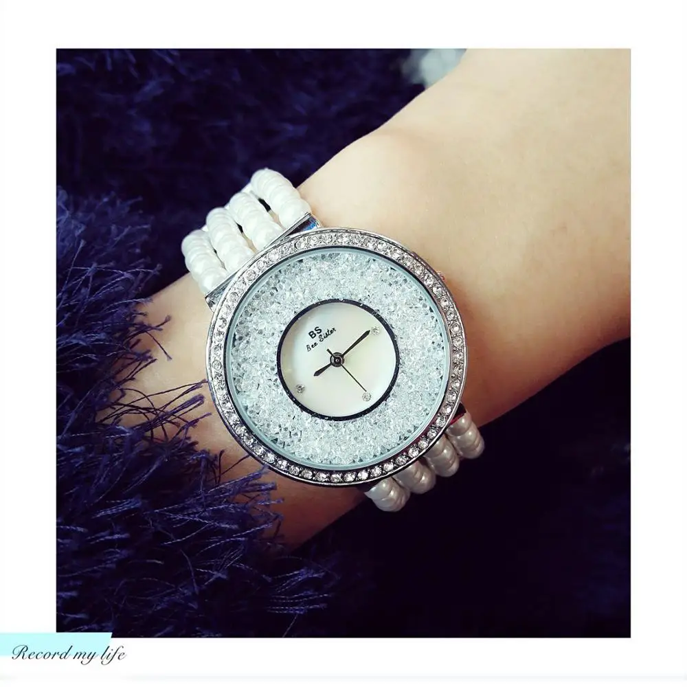 Reloj Mujer Mujer Relojes de Imitación Perlas Pulsera Brillante Diamante de Cristal Elegante Vestido de Reloj de Cuarzo para Mujer Regalo FA1305 3