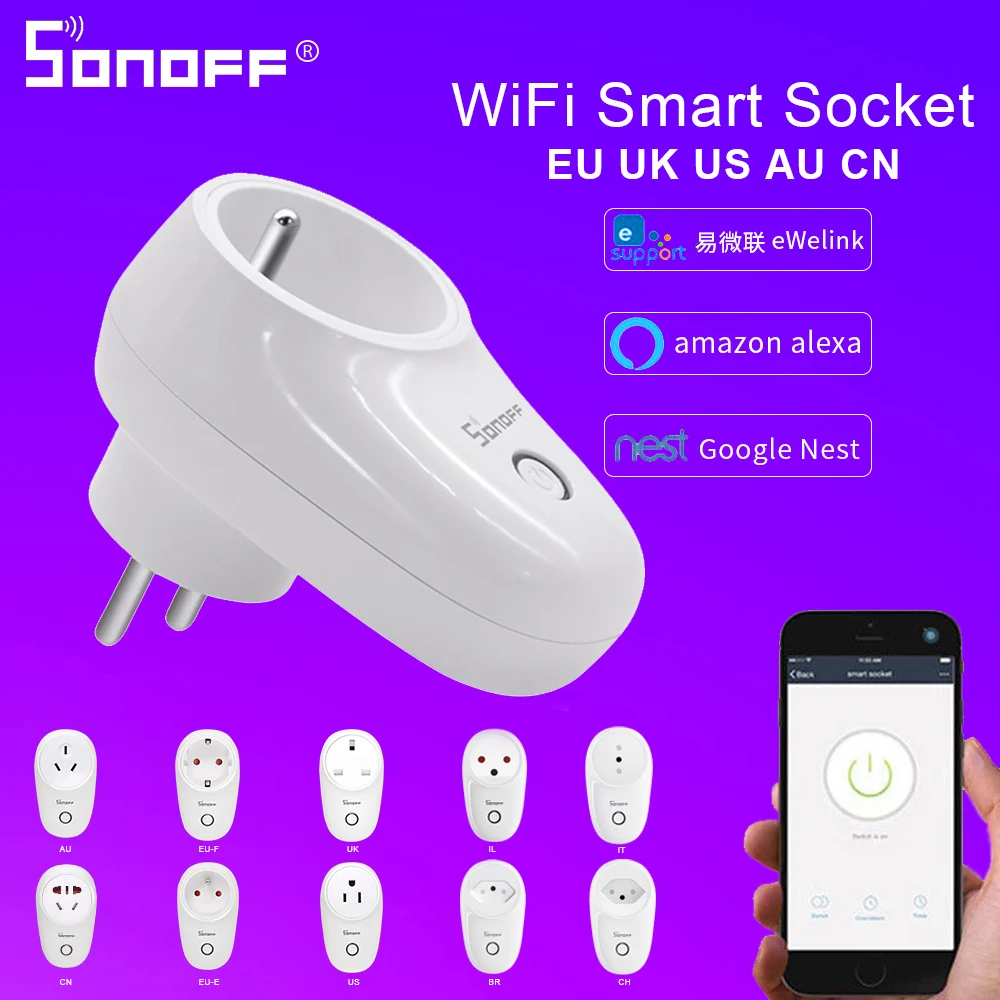 Sonoff S26 Inalámbrica WiFi Smart Socket US/UK/CN/AU/EU/IL/CH/ES/FR/Tapón de Conmutador Smart Home APP de Control Remoto para Google Assistant 3