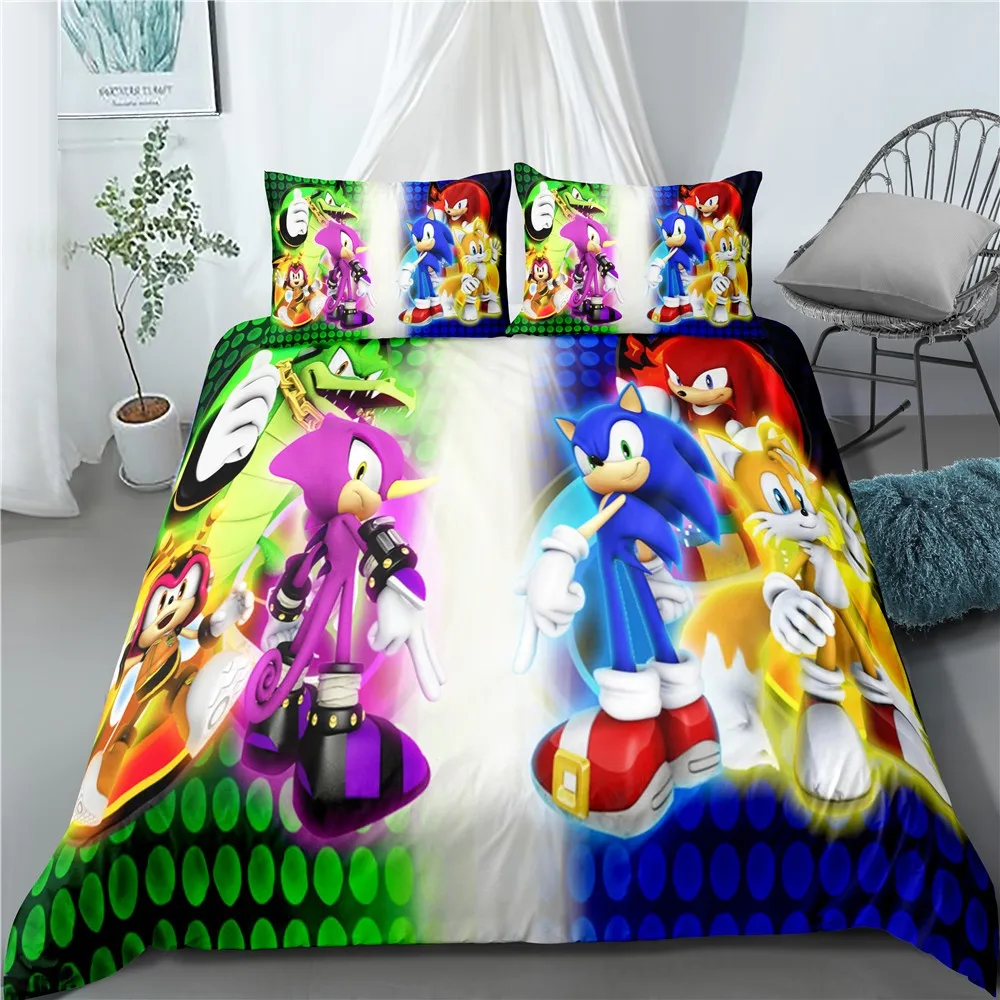 Sonic, el Erizo de Microfibra de ropa Nueva de dibujos animados de la Cubierta de la caja de Regalo de Navidad funda de Edredón de Gemelas Completa de Queen King Conjunto de Ropa de Cama 3