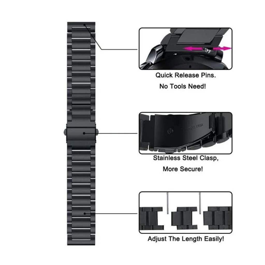 De Acero inoxidable de Liberación Rápida de la Banda de Reloj WristStrap Reemplazo para Huawei Watch GT2 46 mm de Acero Inoxidable de Metal de la Banda de Reloj 3